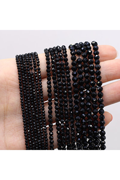 Choice خرز فاصل من حجر العقيق الأسود الطبيعي مقاس 3 مم، 2/3/4 مم، خرز دائري متعدد الأوجه لصناعة المجوهرات