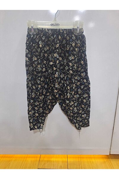 NUR TEKSTİL kız siyah krem  desenli pamuklu viskon beli lastikli 0-1-2-3- yaşa uyumlu şalvar