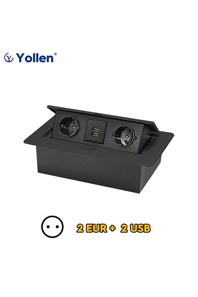 Choice 2eur Usb Black All Aluminum Panel Eu Standard Hidden Type Table Socket 3 Way Electrical Outlet Modul