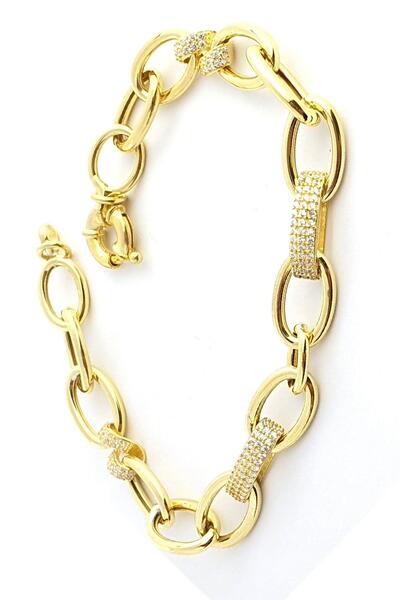 OSESHOP Zirkon Taş Detaylı 925ayar Gümüş Üzerine Altın Kaplama Hallow Bileklik