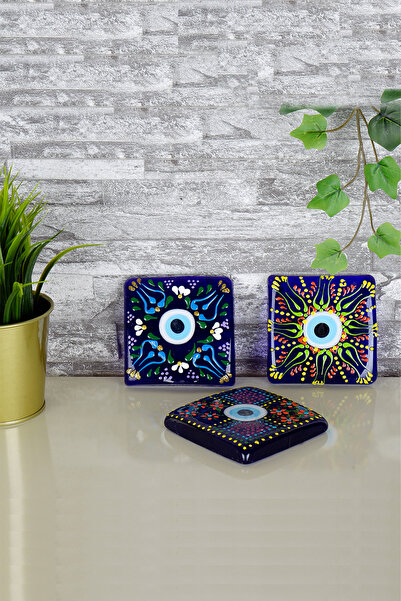 Entude Çini Desenli Nazar Boncuklu Dekoratif Cam Banyo Gider Kapağı