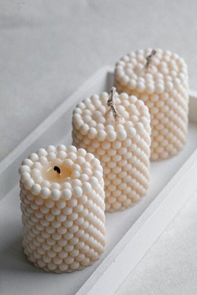 Mumy Desing 3 Adet Bubble Silindir Mum Pudra Kokulu Pearl Candle Soya Wax Vegan Mum