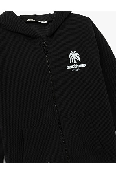 Koton Palmiye Baskı Detaylı Kapşonlu Fermuarlı Sweatshirt