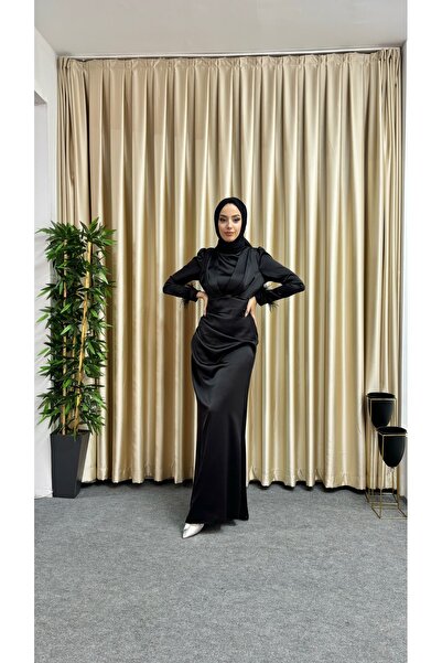 ENKA BUTİK Kolları Püsküllü Uzun Kuyruklu Saten Abiye