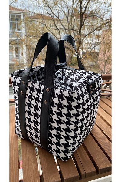 TALKING DREAMS Black Houndstooth Patterned Dinner Bag