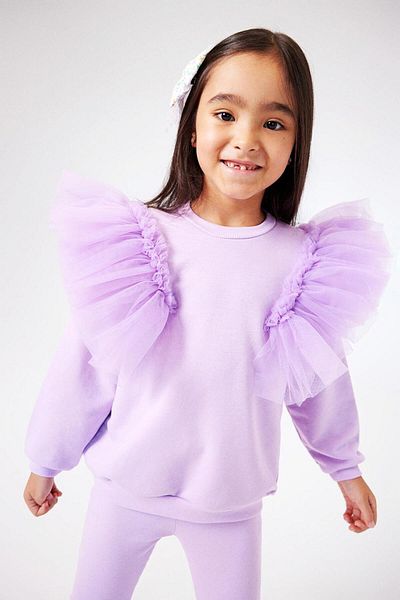 Le Mabelle طقم بدلة رياضية للفتيات من Malory Lilac - أكتاف بتفاصيل من التول