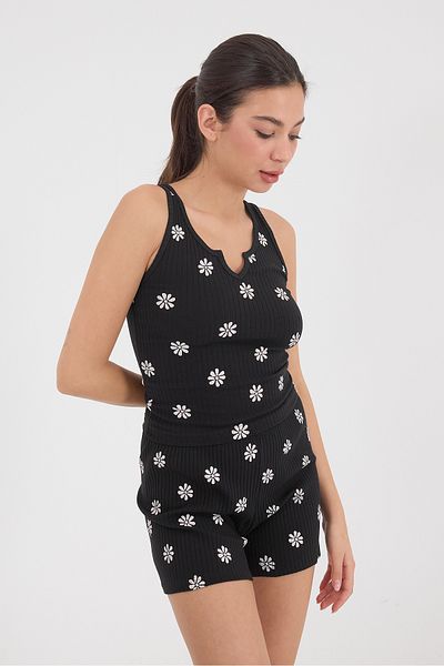 Addax Floral Printed Shorts Pajamas Set Ş100-H1