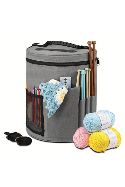 Choice حقيبة كروشيه رمادية كبيرة السعة: تخزين الخيوط، منظم إبر الحياكة، حقيبة كروشيه مع واجهة