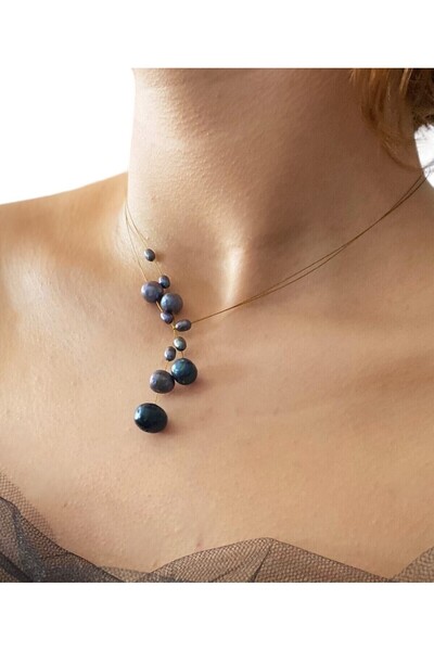 By Saadet Özkanlı Kadın Hayalet Gerçek Siyah Inci Kolye - Şık Ve Zarif Tasarım Tatlısu Incisi Doğal