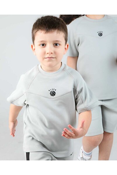 Black One Girls/Boys' Summer Shorts T-Shirt Two-Piece Set Printed Pocket Detail