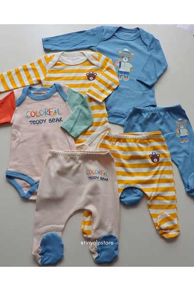Necix's Cotton Comfortable Design 3-Piece Bodysuit Set for Baby Boy - Bottom and Top Set with Teddy Bear Print Booties