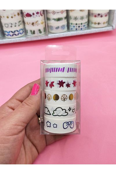 Limmy 5 Pack Vintage Washi Tape Tape - Colored, Gilded and Adhesive Masking Paper - Ribbon