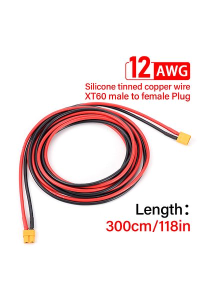 Choice 300cm 12awg Xt60 Male Female Conversion Plug Connection Cable 300cm Silicone Wire Battery Connector