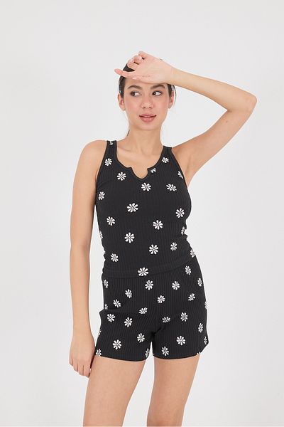 Addax Floral Printed Shorts Pajamas Set Ş100-H1