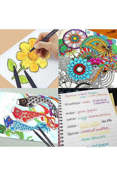 Andofis Betterfine Fineliner - 0.4 mm 24 Colored Crayons with Fine Nib Felt Mandala
