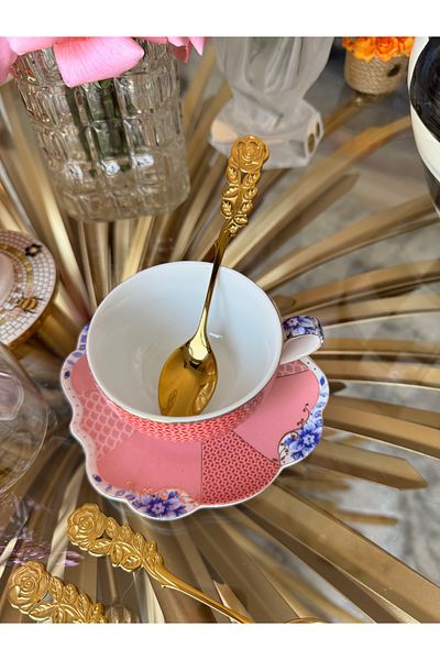 Hatice sakallı design 1 Piece Titanium Rose Pattern Coffee Spice Tea Sugar Bowl Spoon