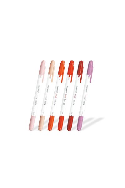 Monami Water Based Live Color Double Ended Marker Pen Set 6 Colors Dusty Flora
