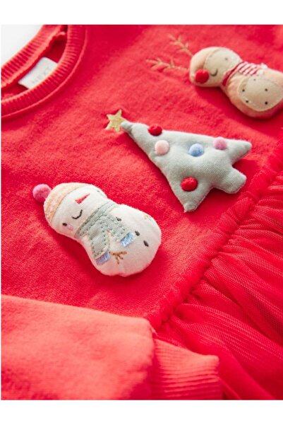 Next Kırmızı Noel Fileli 2'si 1 Arada Sweatshirt Elbise