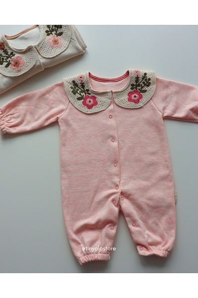 Necix's Newborn Baby Girl Romper with Embroidered Collar Basic Stylish and Comfortable Fabric