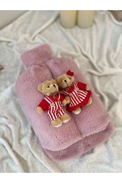 TREND COLOR Pudra Pembe Hediyelik Sıcak Su Torbalı Peluş Oyuncaklı Ayak Isıtıcı 2 Litre Sıcak Su Torbası Ile