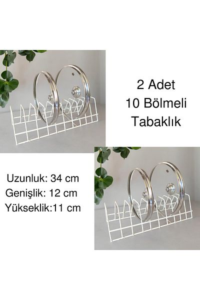 EceAksesuar 2-Piece Plate Rack - Pot Lid Organizer - Plate Drying - Cream Stand with 10 Compartments