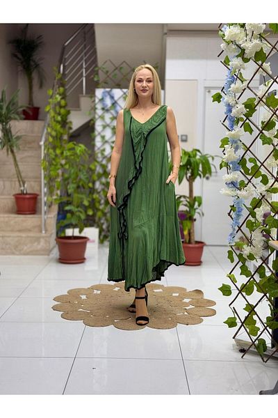Punta Otantik VL1570 Χακί Ισπανικό Φόρεμα Voile με σχέδια