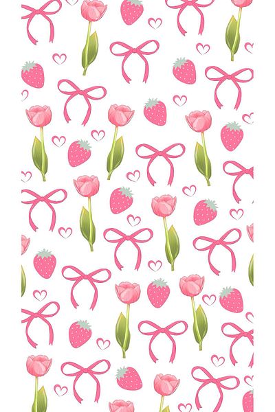 Rana İkra Art 10 Gift Paper with Pink Tulip and Bow Pattern - 32.9*50 cm