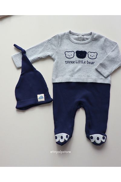 Necix's Basic Comfortable Fabric Soft Texture and Design Patterned Jumpsuit with Hat and Booties