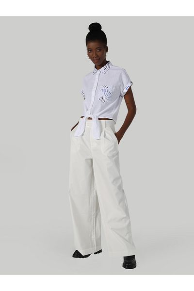 Colin's Pantaloni albi de damă cu talie înaltă, cu picioare largi, cu croială normală