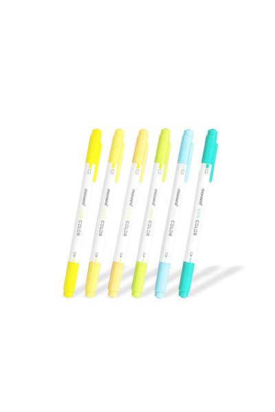 Monami Live Color Waterborne Double Ended Highlighter Set Refresh 6 Colors
