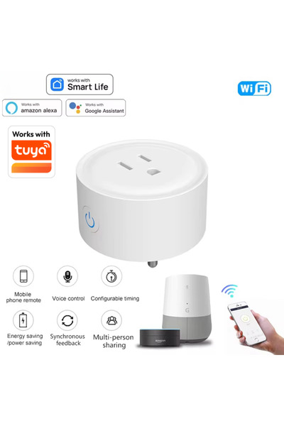 Choice 110-250 فولت 1 أبيض واي فاي أمريكي قياسي ذكي قابس دائري صغير للتحكم عن بعد هاتف محمول يعمل مع تويا