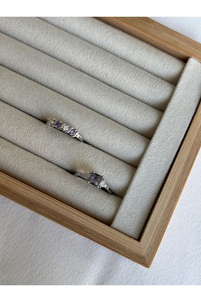 ringbox Silver Colored Set of 2 Purple Stone Rings