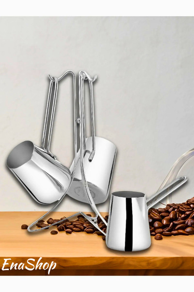 ENASHOP Paslanmaz Çelik Cezve Takımı Standlı