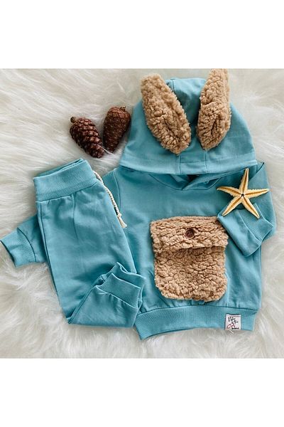 BABY COOL PLUSH POCKET PLUSH EARS HOODED BABY 2-Piece BOTTOM TOP SET