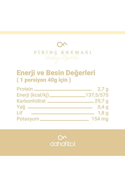 Dahafitol Vanilya Aromalı Pirinç Kreması 500 Gr