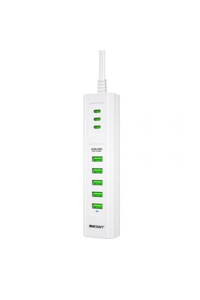 ALWAYS TEKNOLOJİ Onesam U04 24W Ultra Hızlı Masa Üstü Şarj Adaptörü 5 USB + 3...