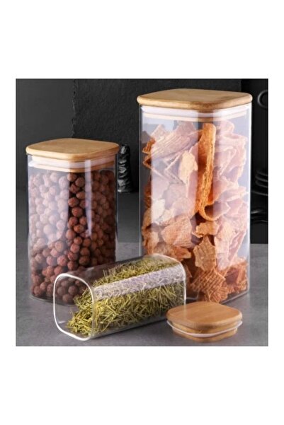 GÖNÜL MUTFAK Gönül Gnl3841 Borosilicate Glass Jar with Bamboo Lid, Set of 3