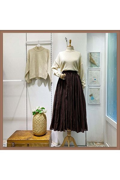 Faya Boutique Λινό φούστα με καφέ crush voile