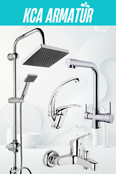 KCA ARMATÜR 3 GİRİŞLİ MUTFAK MİX LAVABO MİX BANYO ROBOT DUŞ 4'LÜ BATARYA MUSL...