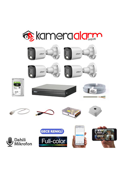 DAHUA 4 Kameralı Gece Renkli Dahili Mikrofonlu Güvenlik Kamerası Seti - 1TB HDD