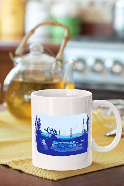 Piktorya كوب مطبوع عليه غزال ودب