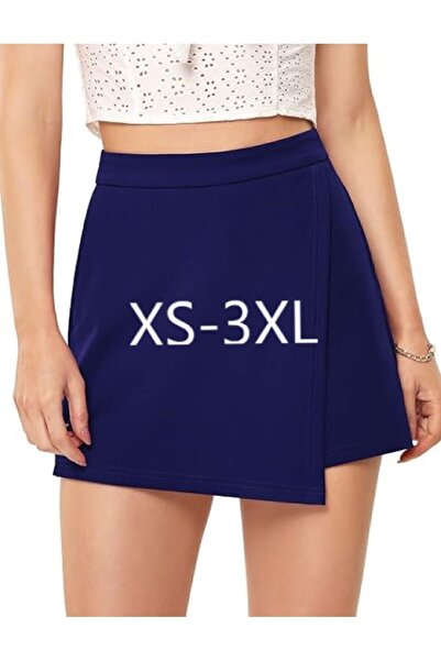 ARÇIN Pantaloni scurți din țesătură din oțel bleumarin cu clapă pentru fustă