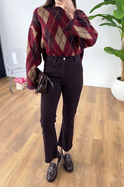 BİRCANÇİL Elix Burgundy Flare Jeans with Cut-Out Leg Detail