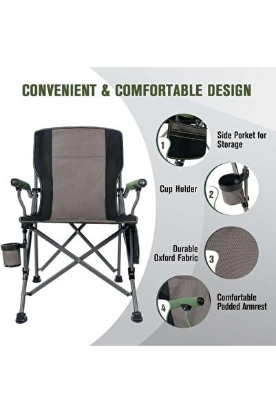 BUNCA Heavy-duty folding camping chair with backrest, side pocket and cup holder – practical for trips and outings |