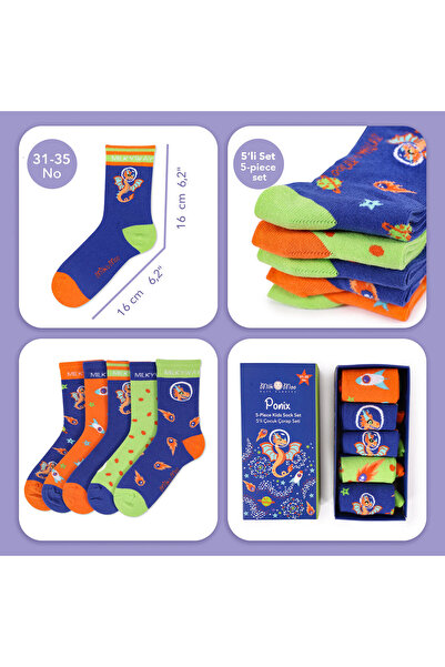 Milk & Moo Milk&Moo Ponix Çocuk 5'li Çorap Seti, 31-35 Numara, Yumuşak ve Eğlenceli Tasarım