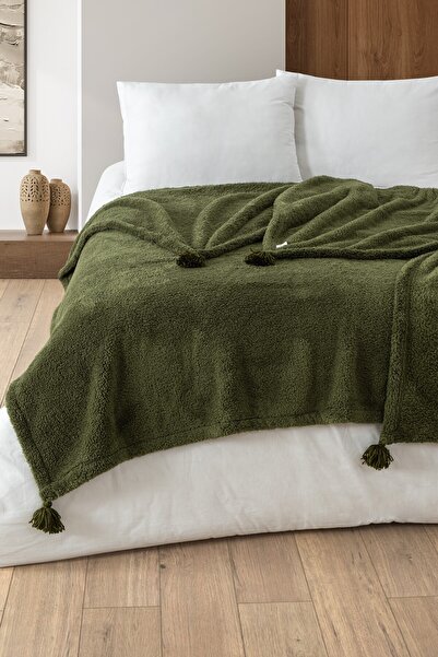 Denizli Concept М'яка хакі пухнаста ковдра Wellsoft з бахромою – плюшева ковдра для телевізора