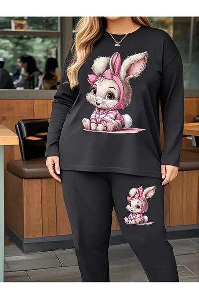 aynewmoda Set de trening drăguț cu imprimeu iepure - cu glugă