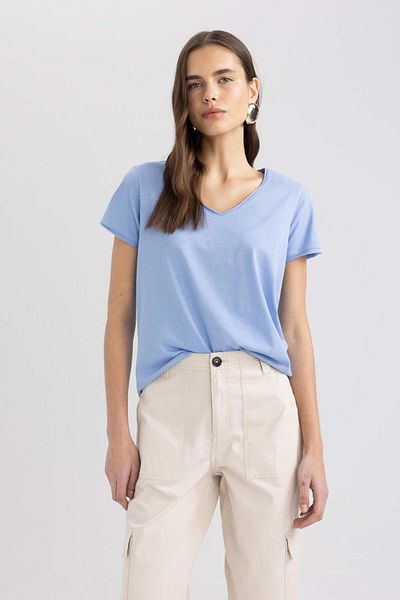 DeFacto Tricou cu mânecă scurtă cu decolteu în V pentru femei K1507az