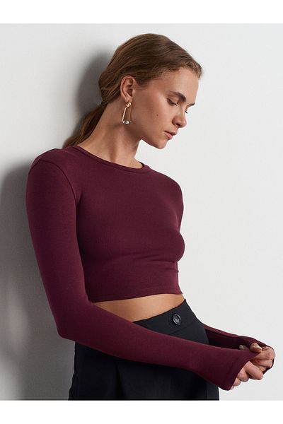 Dilvin Crew Neck Long Sleeve Top-Burgundy