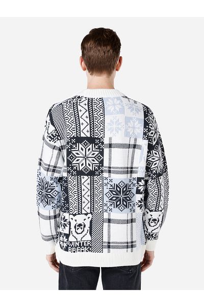 Colin's Comfort Fit Round Neck Jacquard Men's White Sweater Cl 1065740
